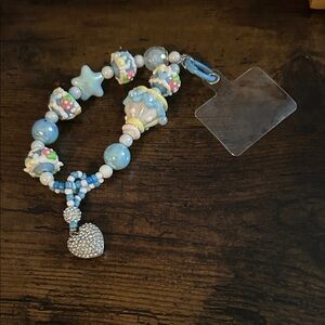 Stylish Blue Beaded Wrist Lanyard with Heart Charm